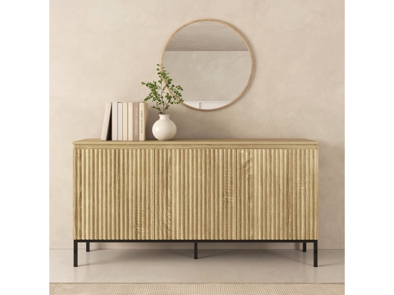  Buffet de salon bas 3 portes cannelé | meuble de rangement à rainures | console d'entrée | 150x35x77cm | modèle logan | sonoma Logan - Conforama C