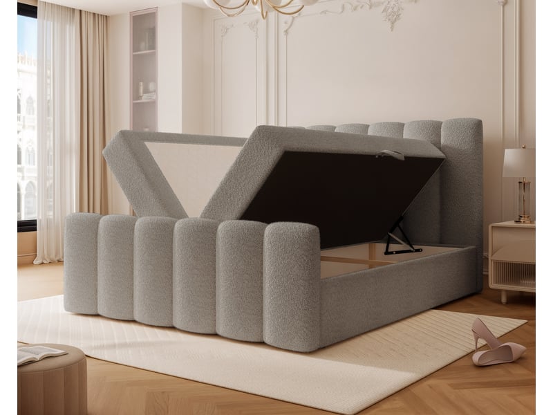  Lit adulte ferrero - 180x200 cm - avec matelas à ressorts - coffre de rangement à ouverture latérale - gris FERRERO - Conforama D