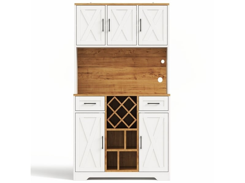 Servers, sideboards & buffets - armoire de cuisine, meuble de rangement haut avec éclairage led, cellier équipé de casiers - mdf - blanc - 105 x 40 x 180 cm - usage domestique - installation simple N635P4818313233W - Conforama C