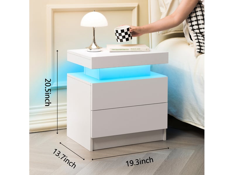  Tables de chevet tcqpz lot de 2 avec led réglables 50 x 36 x 53 cm 2 tiroirs blanc  - Conforama C