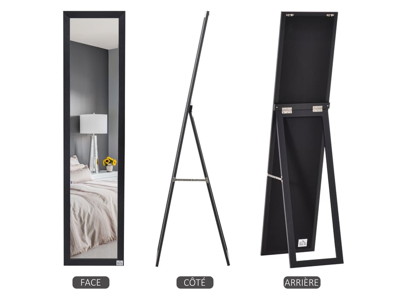  Miroir sur pied et mural rectangulaire miroir de sol pleine longueur dressing chambre salon noir dim. 37l x 37l x 154h cm  - Conforama E
