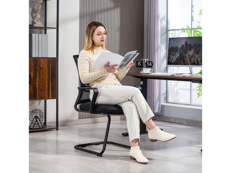 Chaise de bureau ergonomique en maille avec mousse pieds métalliques base luge noire - Conforama B