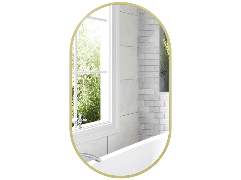 Miroir de salle de bain ovale 40 x 70 cm, miroir mural décoratif avec cadre en aluminium pour salon, installation horizontale ou verticale, doré - Conforama A