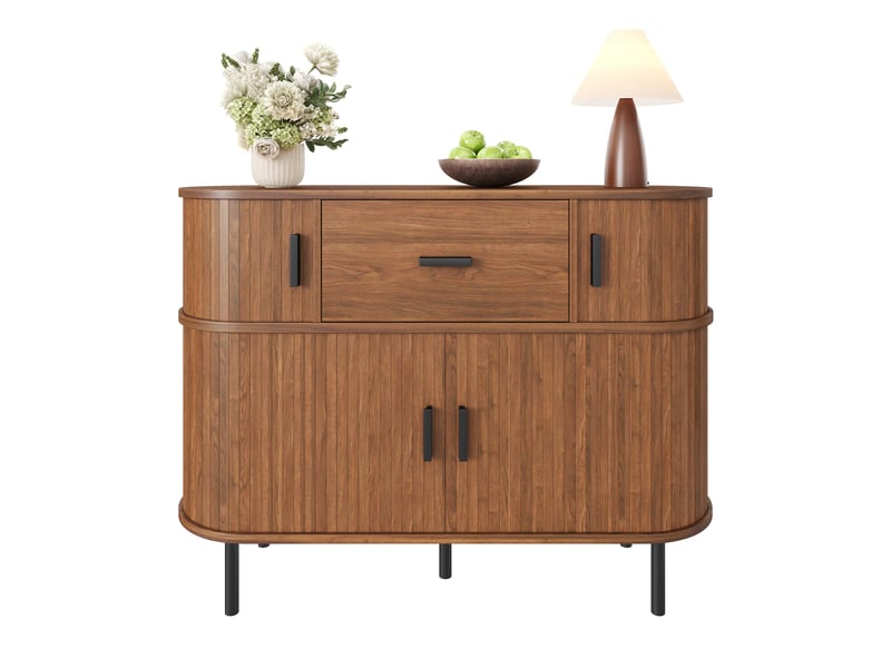  Buffet noyer, rangement, portes coulissantes, design moderne, gain de place, fonctionnel - 110x35x81.5cm - salon et salle à manger  - Conforama A