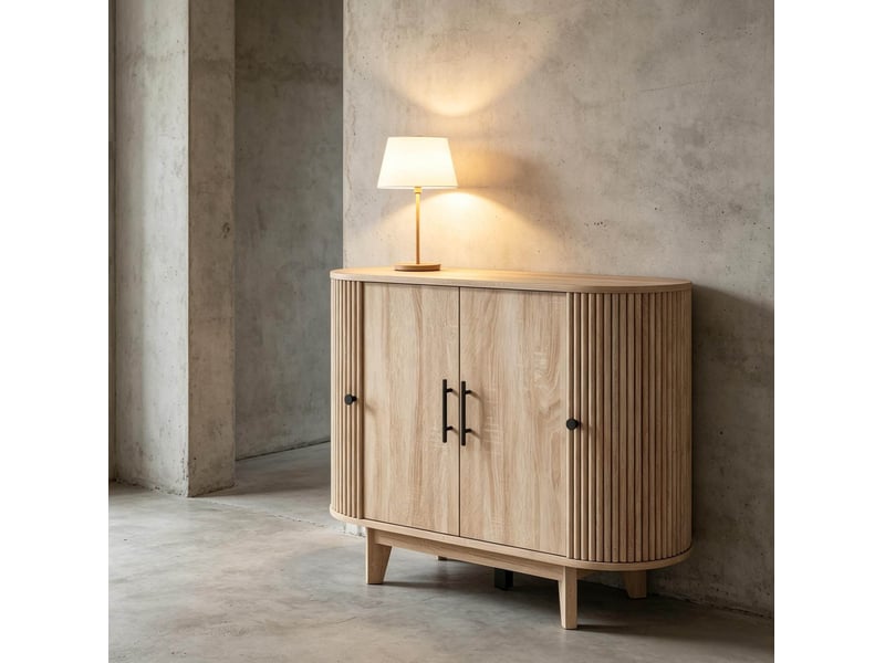  Buffet de rangement 4 portes 90x40x76 cm en mdf et acier, chêne naturel  - Conforama D