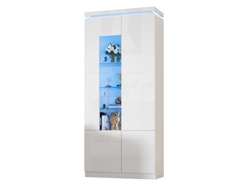 Vitrine 80x35x180 cm blanche brillante avec portes acryliques et éclairage led - Conforama E