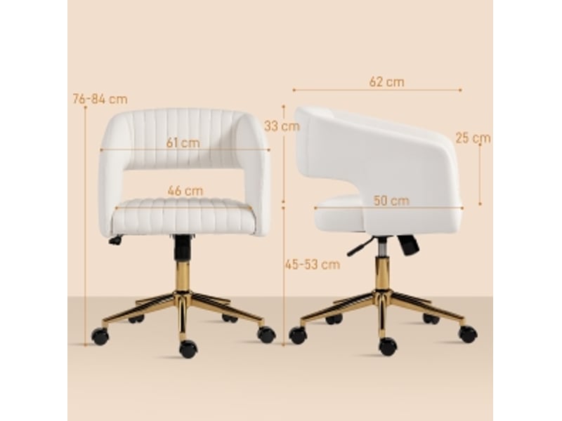 Chaise de bureau pivotante réglable avec bascule - lpospi - dossier capitonné, polyester aspect velours - crème - Conforama D