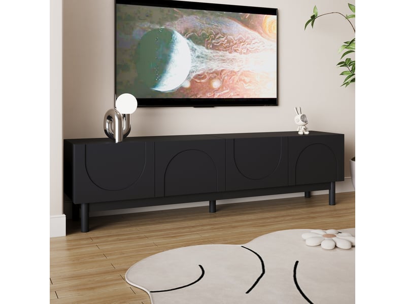  Meuble tv modenvie 4 portes sans poignées avec rangement 169 x 34 x 45,5 cm noir  - Conforama E