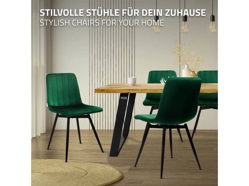 Ml-design chaise de salle à manger en velours, lot de 2, pivotante 360 degrés, avec dossier, pieds en métal, design moderne mid-century, patins réglables, pour cuisine salon, 120 kg, vert foncé - Conforama E