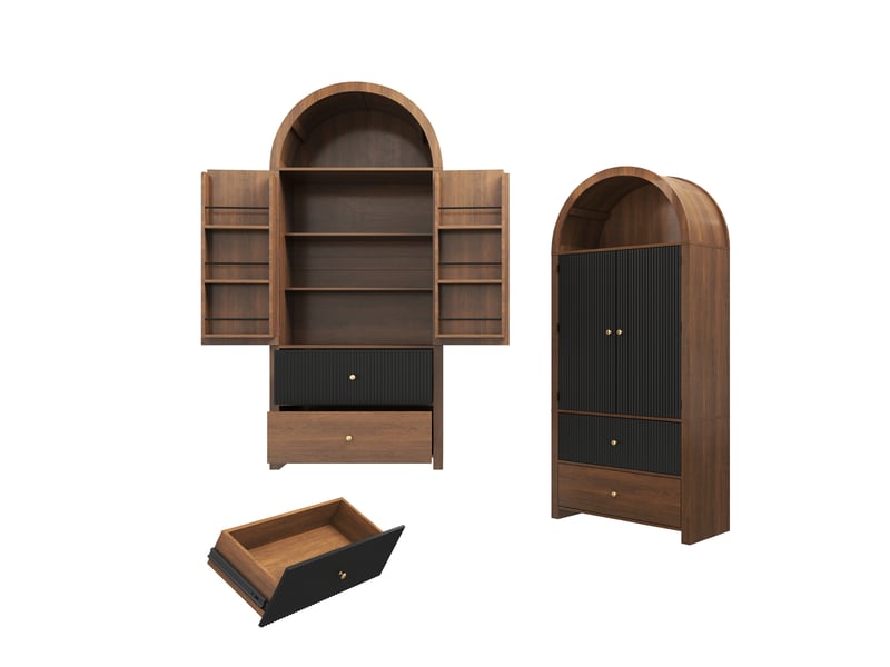Buffet vitrine,80x40x180 cm,avec rangement,mdf,noir et naturel - Conforama C