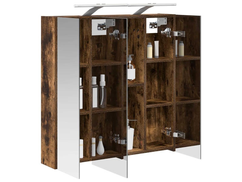  Armoire miroir salle de bain, meuble de rangement chêne fumé 70x14.5x70 cm shl3850  - Conforama C