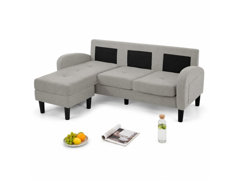 Canapé d'angle modenvie 3 places modulable avec méridienne réversible 166 x 118 x 77 cm tissu coton et lin gris  - Conforama A