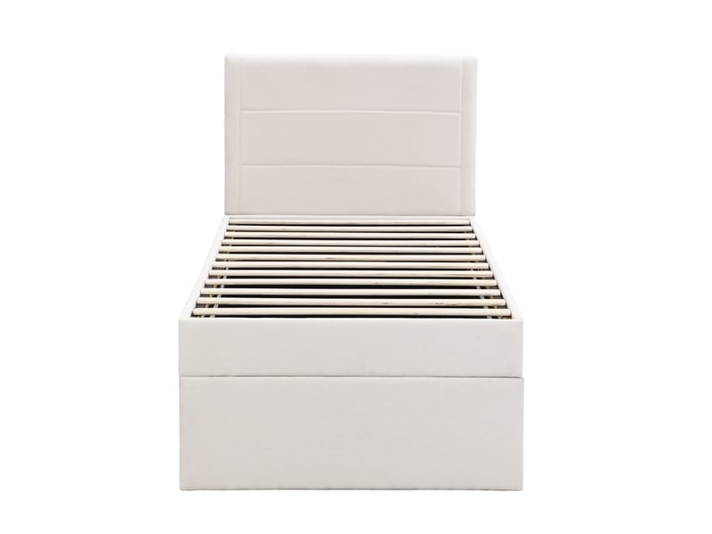 Lit simple beige 90x200 cm avec sommier métal et grand coffre de rangement - Conforama A