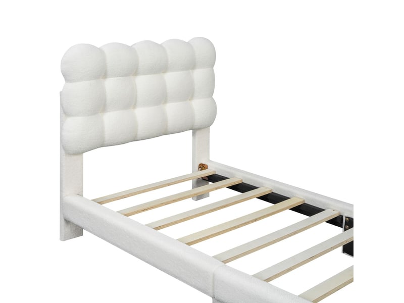  Lit rembourré 90x200cm tête de lit réglable 3 positions tissu peluche doux - lit simple - design moderne blanc pour chambre élégante  - Conforama D