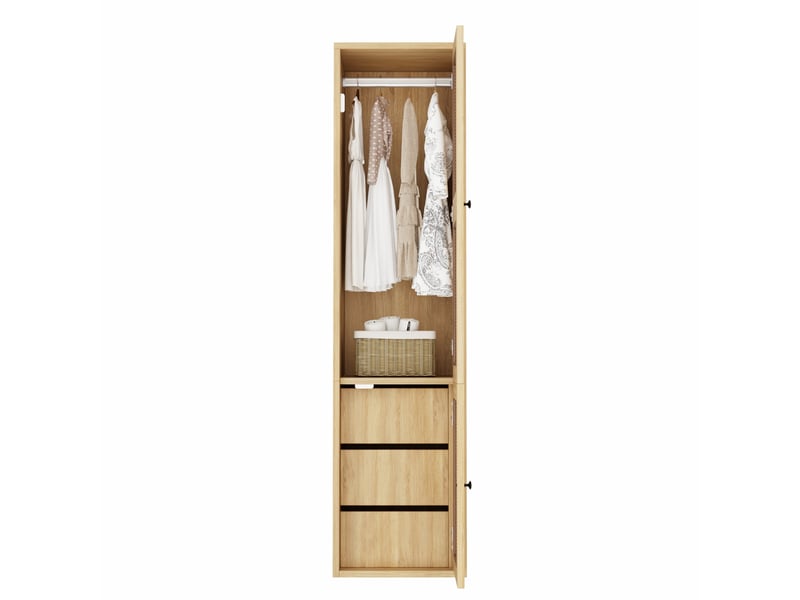  Armoire avec penderie et 3 tiroirs 45x47x200 cm mdf coloris chêne  - Conforama E