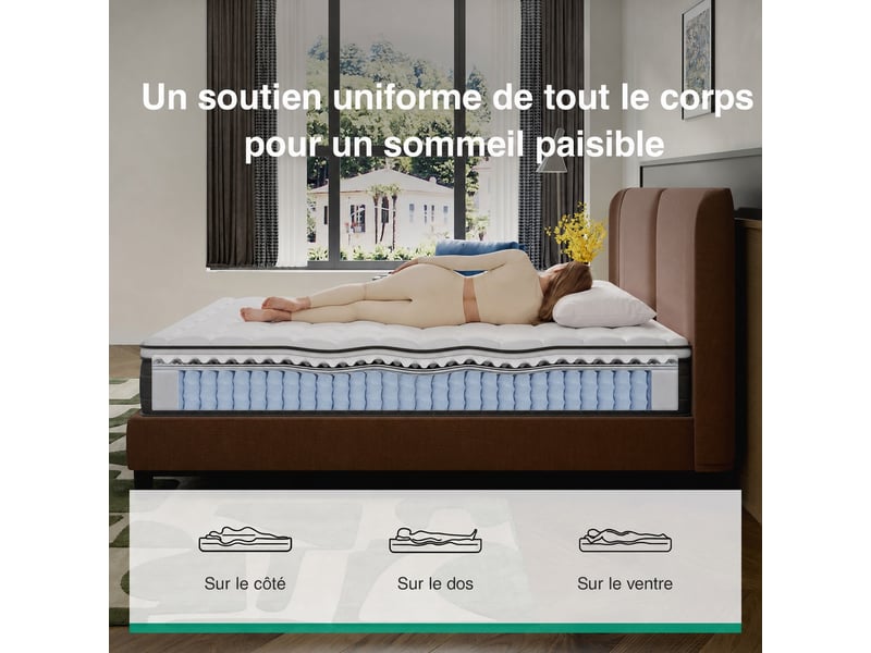  Novilla matelas en ressorts 140 x 200 cm, épaisseur 25 cm, réversible, 7 zones, tissu oeko-tex  - Conforama D