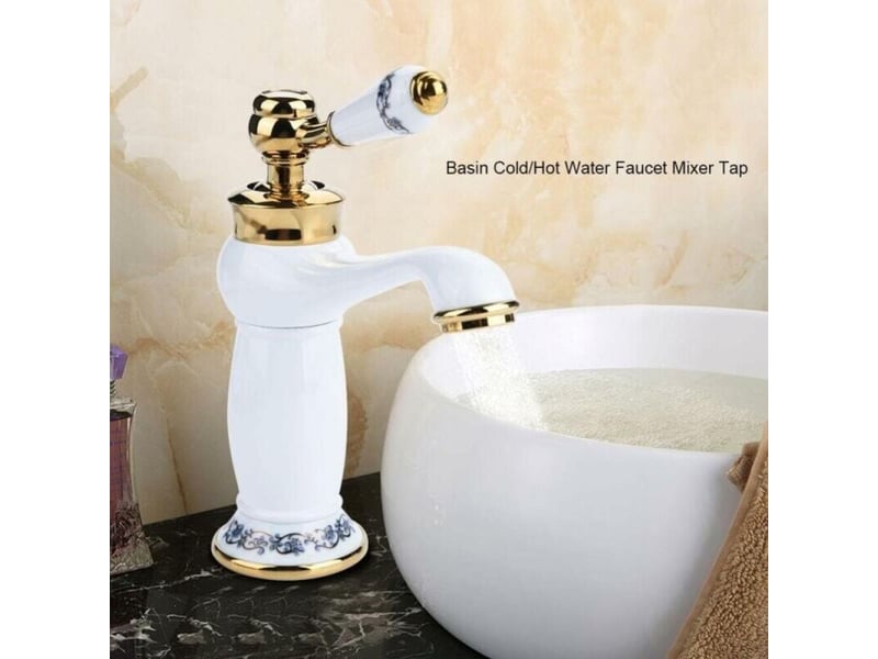 Céramique antique laiton robinet lavabo salle bains, bleublanc porcelaine long cou vintage, mitigeur évier cuisine, eau froidechaude (blanc)  - Conforama D