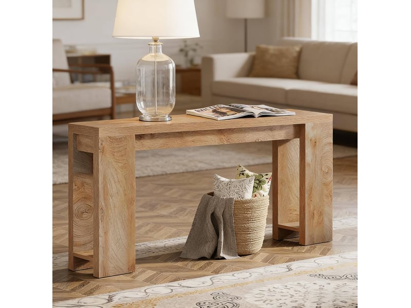  Console rustique avec étagère ouverte et structure stable pour entrée et salon en bois aggloméré marron 160 cm  - Conforama E