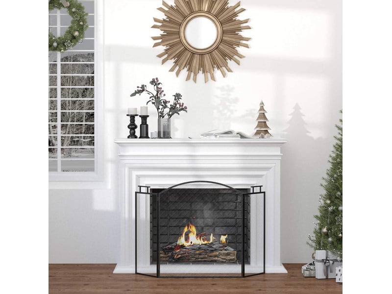  Pare-feu de cheminée 128 x 76,5 cm noir en métal, 3 panneaux pliants avec maille de protection sans montage  - Conforama B