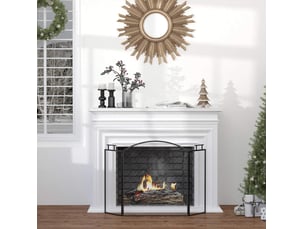 Pare-feu de cheminée 128 x 76,5 cm noir en métal, 3 panneaux pliants avec maille de protection sans montage