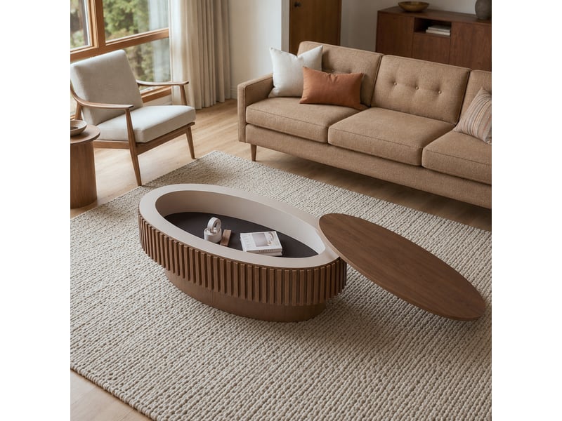  Table basse ovale 98x60 cm, noyer, avec coffre Fay Lum - Conforama D