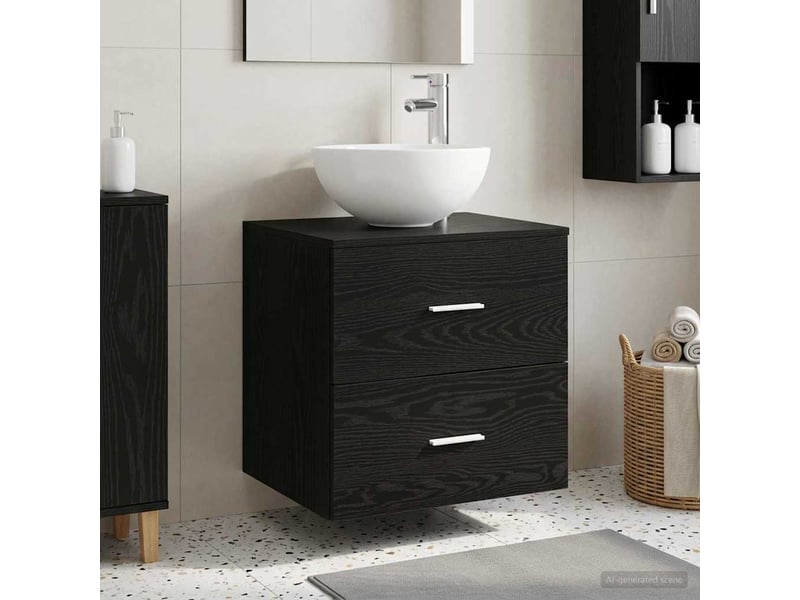  Meuble lavabo mural, meuble de rangement chêne noir 49.5x35x63 cm  - Conforama B