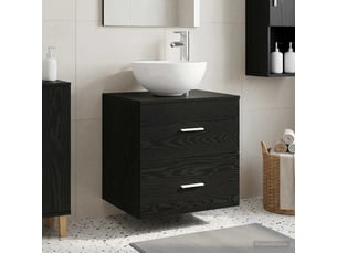 Meuble lavabo mural, meuble de rangement chêne noir 49.5x35x63 cm