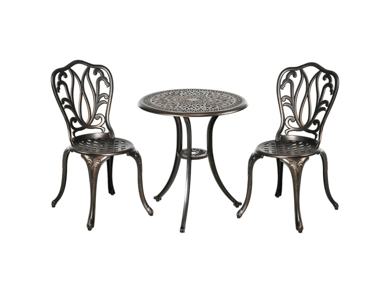  Ensemble salon de jardin 2 places 2 chaises + table ronde style charme rétro en fonte d'aluminium, bronze  - Conforama A