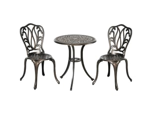 Ensemble salon de jardin 2 places 2 chaises + table ronde style charme rétro en fonte d'aluminium, bronze
