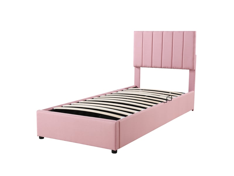 Modenvie lit enfant coffre 90x200 cm - avec rangement hydraulique, sans matelas - rose  - Conforama E