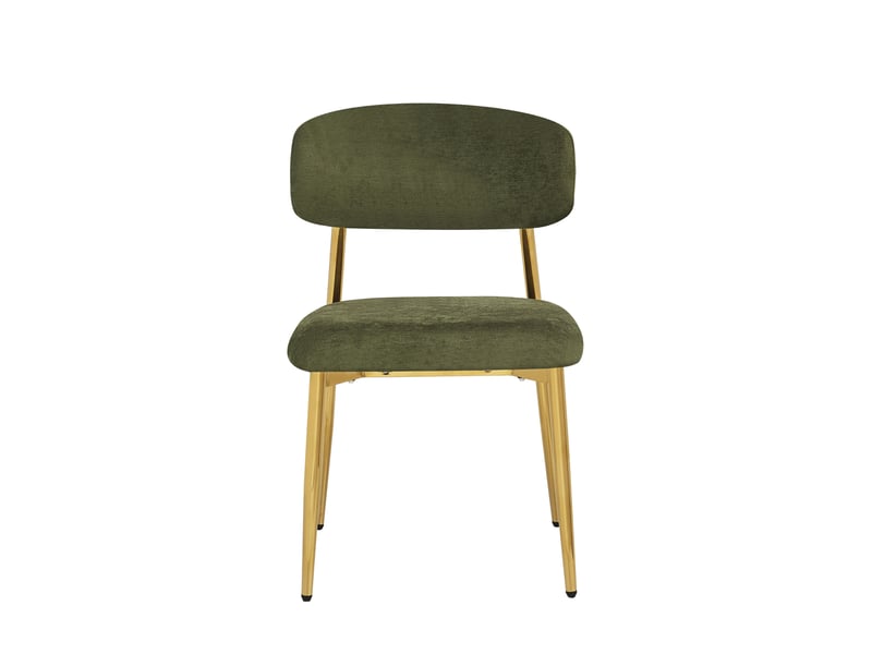  Lot de 6 chaises de salle à manger, dossier courbé, métal et bois, couleur vert et doré  - Conforama D