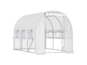 Serre tunnel de jardin 295x200x200 cm – blanche – 6 fenêtres enroulables avec moustiquaires et porte zippée