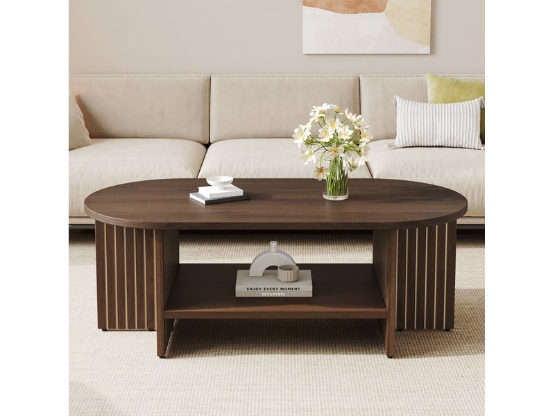  Table basse ovale 100x40x35 cm en mdf finition noyer  - Conforama W