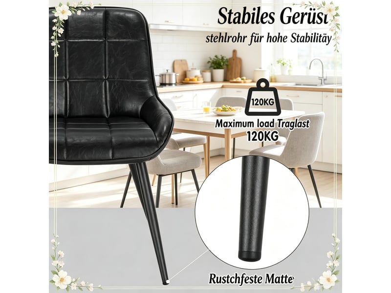  Lot de 4 chaises de salle à manger,43x52,5x81,5 cm,similicuir,noir  - Conforama E
