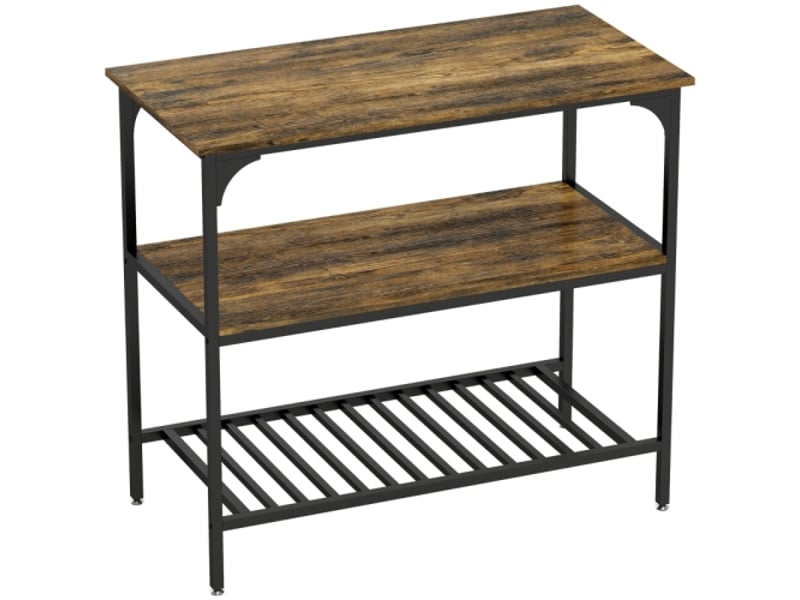  Étagère de cuisine 3 niveaux, cadre en acier, style rustique, marron et noir  - Conforama A