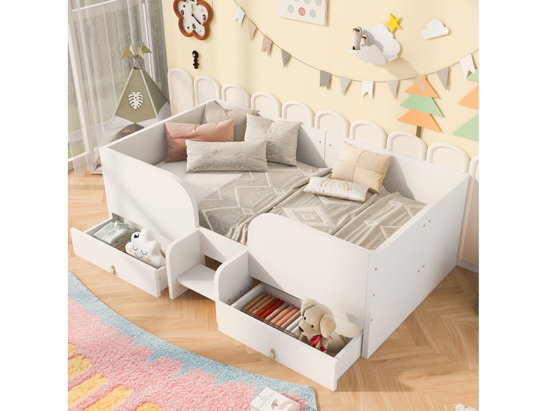  Lit jeune 1 place 90x200 cm avec 2 tiroirs, échelle de sécurité, mdf couleur blanc  - Conforama E