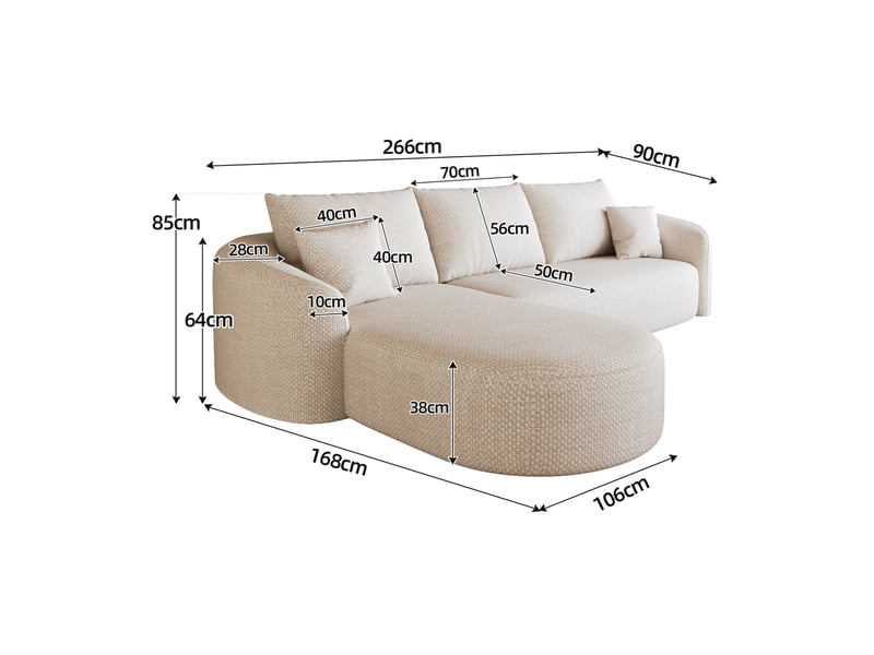  Canapé d’angle gauche 4 places 266x168 cm en chenille blanche sans montage  - Conforama C