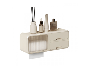 Porte-papier hygiénique étanche pour salle de bain, boîte de rangement murale sans perçage pour papier hygiénique, beige