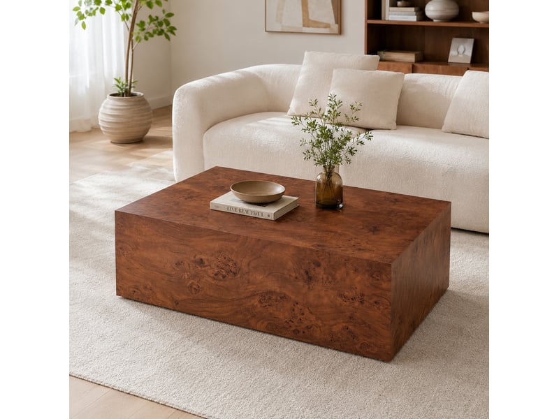  Table basse rectangulaire minimaliste 90 x 50 x 30 cm en mdf, coloris noyer  - Conforama C