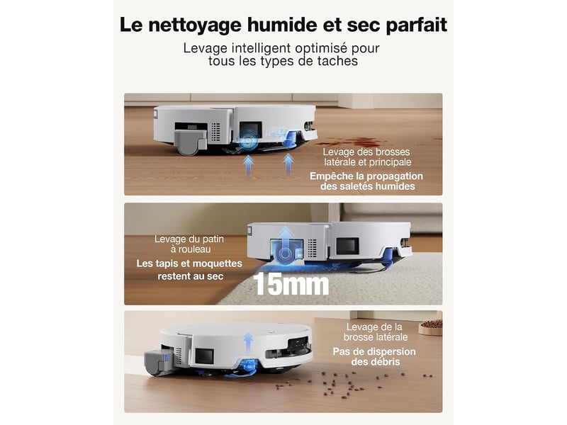 ECOVACS DEEBOT T90 Omni Set Robot Aspirateur Laveur, 30000Pa, OZMO Roller 3.0, BLAST, TruePass 4WD 30000Pa, TruePass 4WD, YIKO - Conforama W