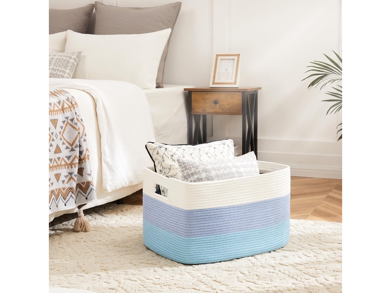 Panier de rangement corde coton tressé pour couverture - corbeille déco pour salon  - Conforama B