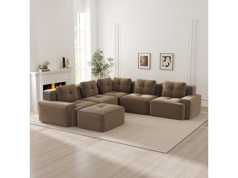  Grand canapé panoramique modulable velours côtelé marron – 295 x 295 x 69 cm Fay Lum - Conforama B