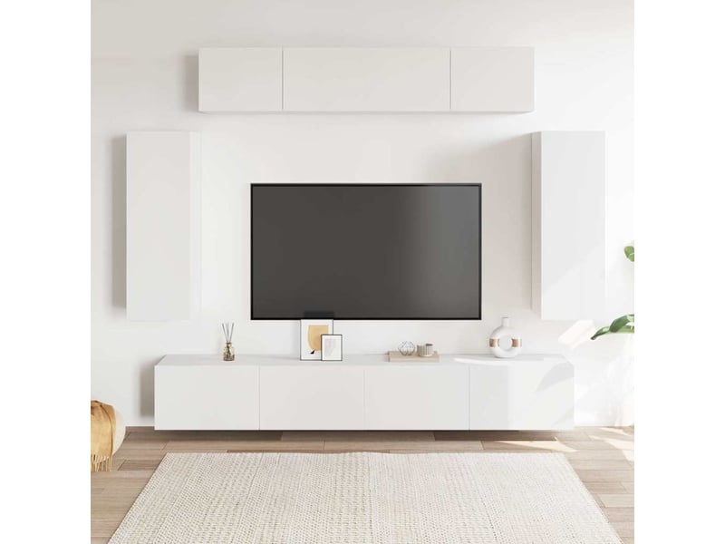  Ensemble de meuble tv - banc tv - meuble de rangement 6 pcs blanc bois d'ingénierie  - Conforama B