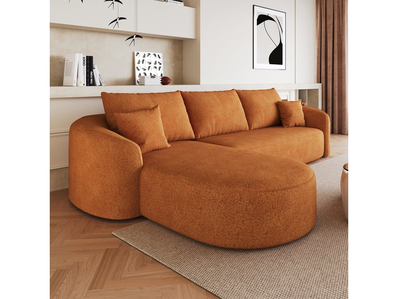  Canapé d’angle modulable en l 3 places, 266 x 168 x 85 cm, assise en mousse haute résilience, sans montage, tissu chenille, orange Morn Vibe - Conforama B