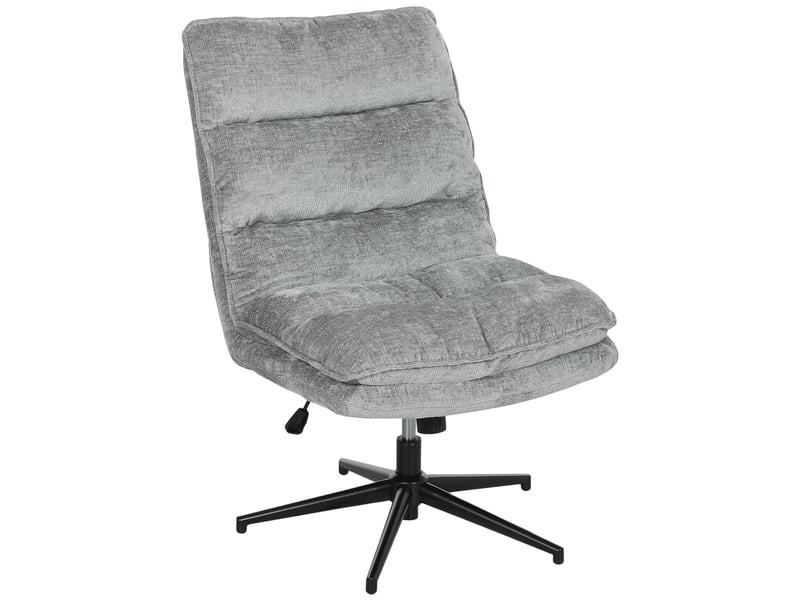  Chaise de bureau pivotante sans accoudoirs, revêtue d'un tissu doux, réglable en hauteur, pieds en acier, grise.  - Conforama A
