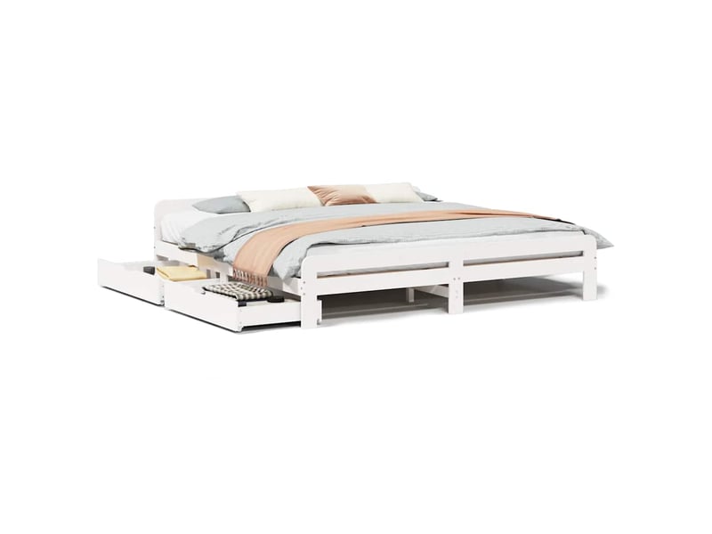 Lit double- lit adulte - cadre de lit sans matelas blanc 200x200 cm bois massif de pin - Conforama A