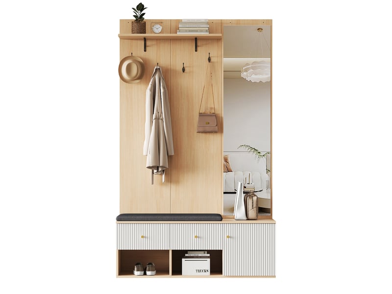  Portemanteau avec banc et rangement 120 x 200 cm en mdf blanc et chêne  - Conforama R
