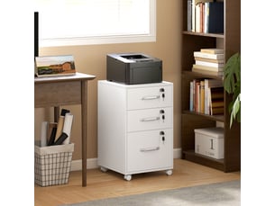 Caisson de bureau mobile avec 3 tiroirs verrouillables, caisson de rangement sur roulettes, 40 x 40 x 69,5 cm, blanc