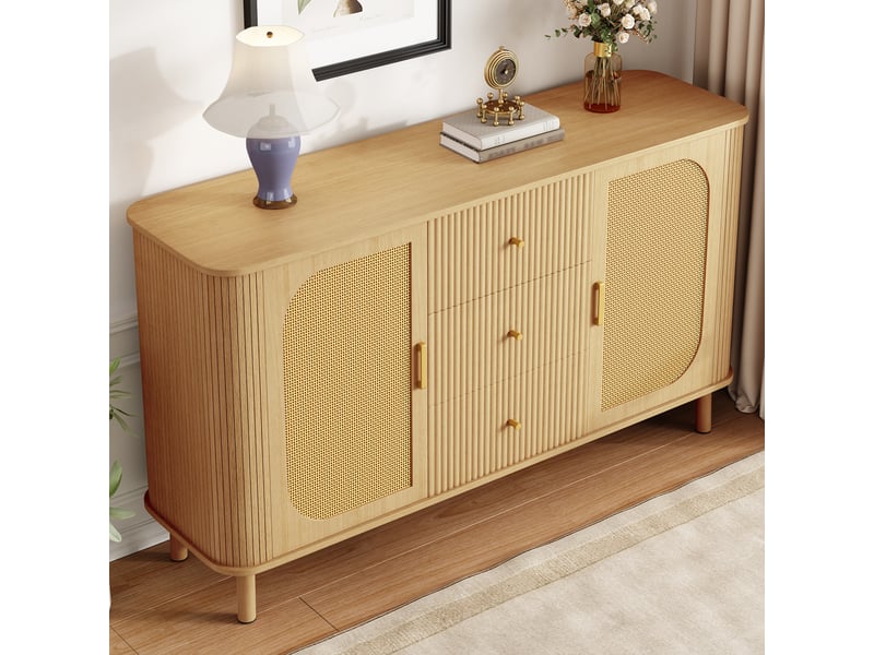  Buffet 2 portes et 3 tiroirs en mdf naturel 140x40x80 cm  - Conforama C