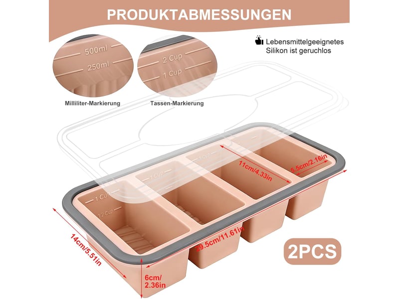 Moule à soupe en silicone avec couvercle, boîte à lunch compartimentée, 4 compartiments, 1000 ml, ensemble de 2 pièces, rose ZYS01847LHY - Conforama B